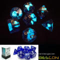 Bescon Super Glow in the Dark Nebula Glitter Polyhedral Dice Set DEEP SPACE, Northern Light Dice Glowing Novelty DND Game Dice